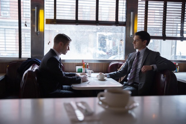 GOTHAM:  Gordon (Ben McKenzie, L) meets with Harvey Dent (guest star Nicholas D'Agosto, R) in the "Everyone Has A Cobblepot" episode of GOTHAM airing Monday, March 2 (8:00-9:00 PM ET/PT) on FOX.  ©2015 Fox Broadcasting Co.  Cr:  Jessica Miglio/FOX
