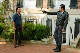 Jeffrey Dean Morgan as Negan, Andrew Lincoln as Rick Grimes - The Walking Dead _ Season 7, Episode 4 - Photo Credit: Gene Page/AMC